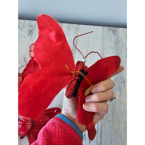 Katherine's collection gingham glitter butterfly clip Valentine red beaded decor - Picture 10 of 11